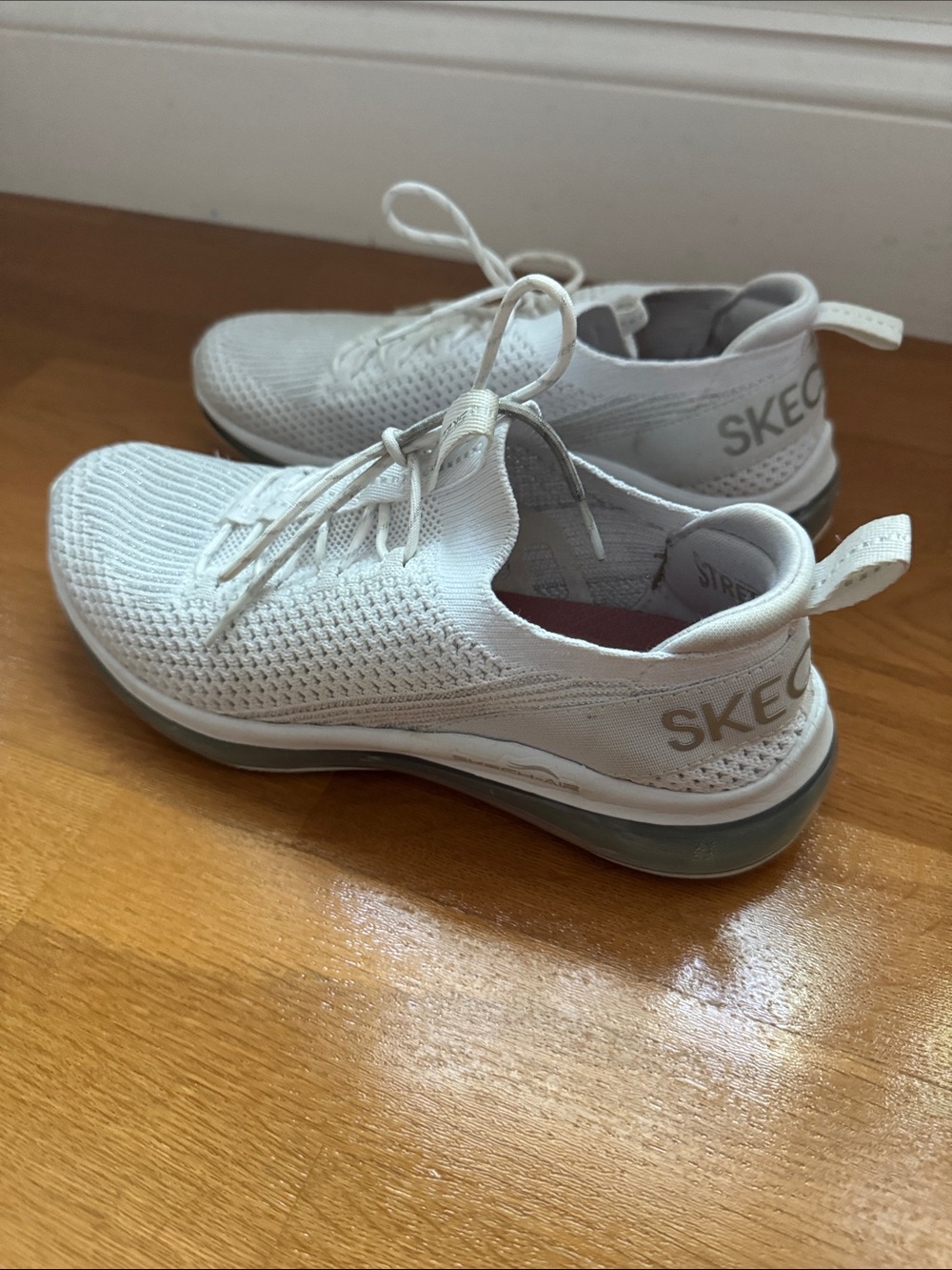 Skechers White Knit Lace-Up Slip-On Sneakers